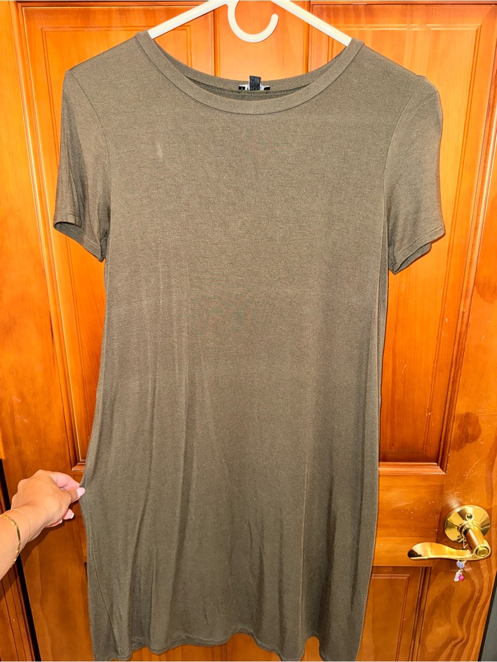 Express Olive Short-Sleeve T-Shirt Dress